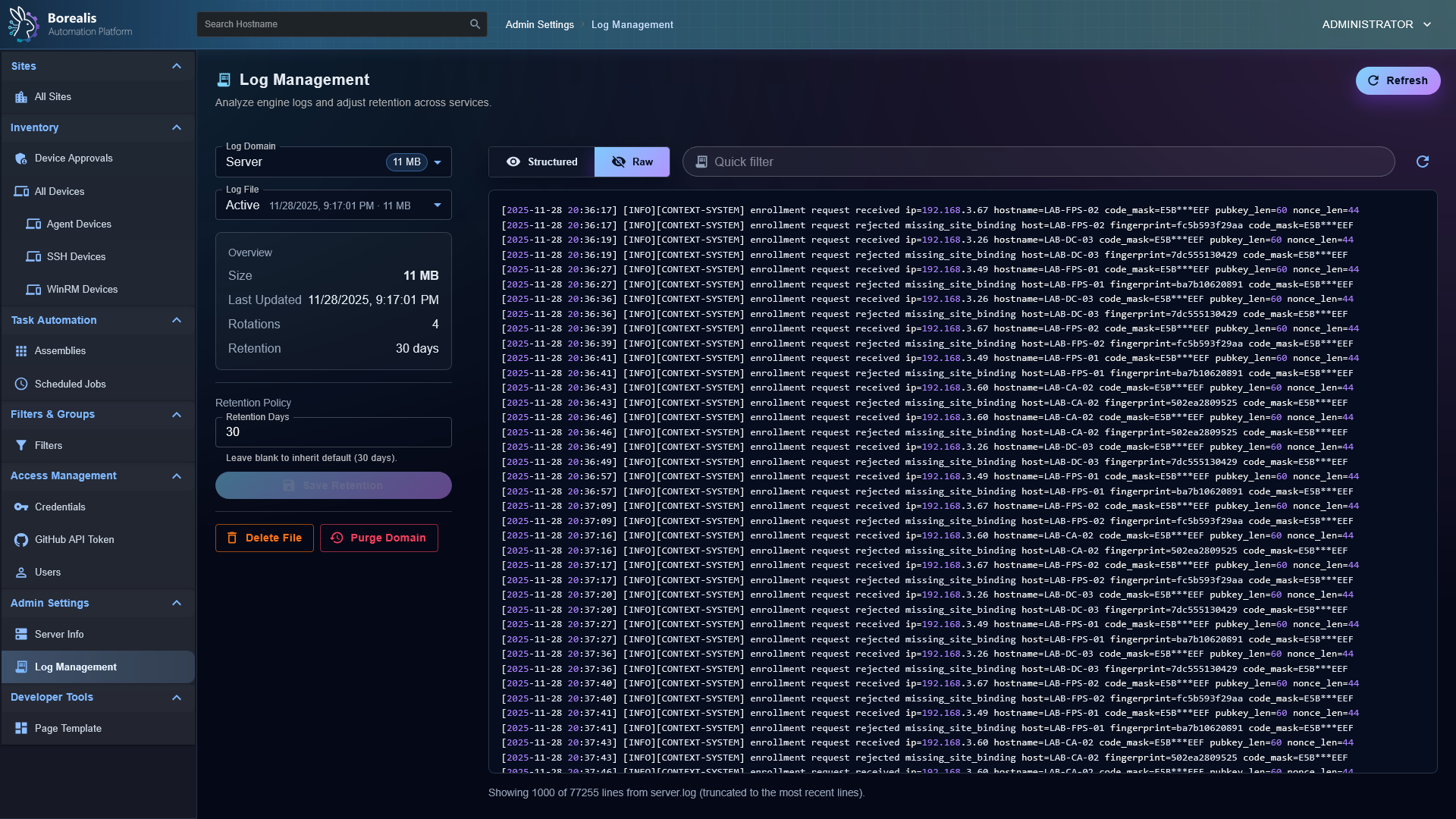 Log Management (Raw)
