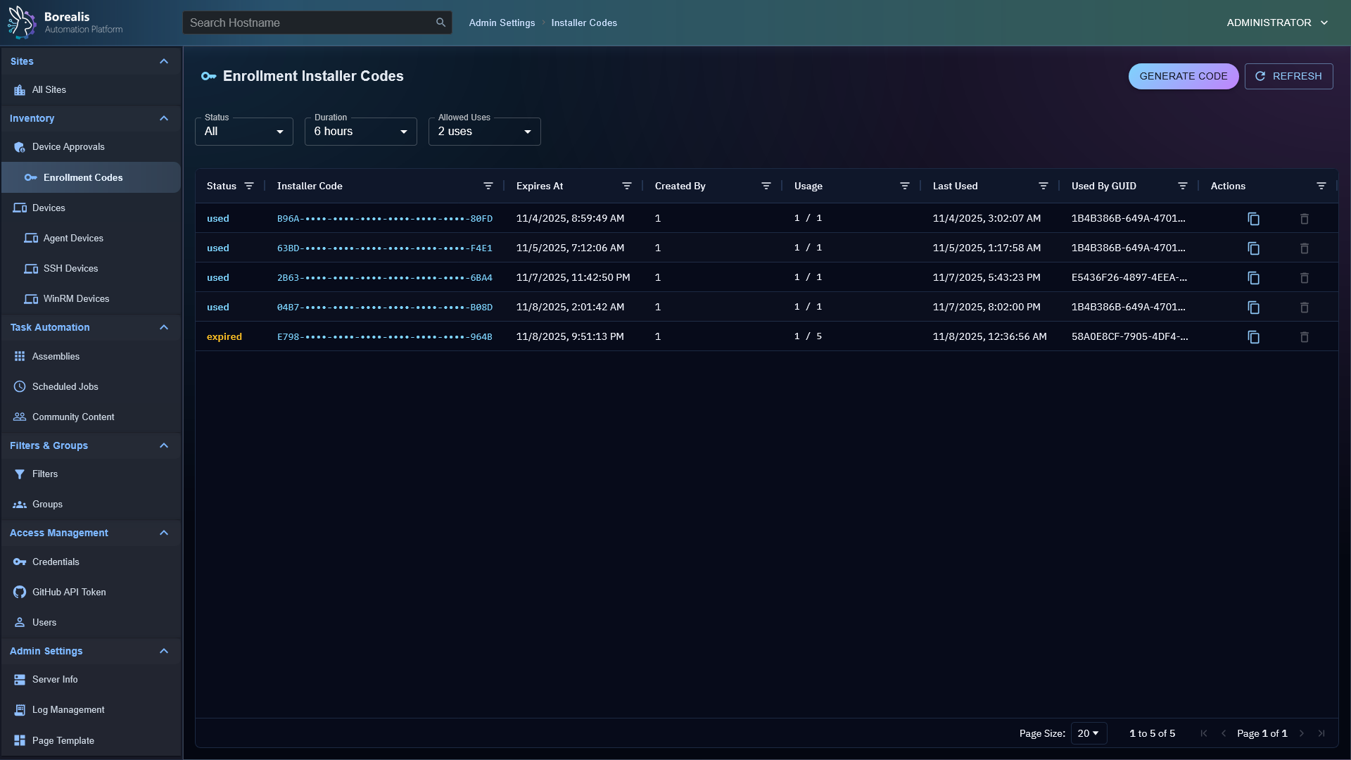 Device Enrollment Codes